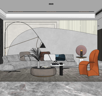 现代布艺转角沙发组合su草图模型下载