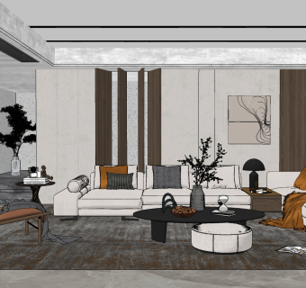 现代客厅su草图模型下载