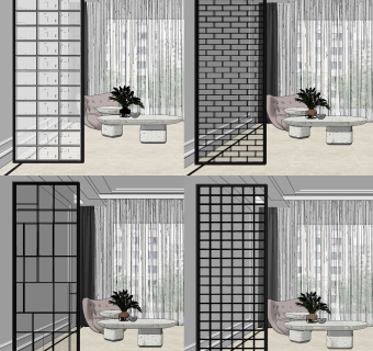 现代玻璃砖隔断,屏风su草图模型下载