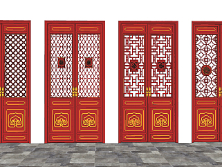 中式古典双开门,木花格，格栅su草图模型下载