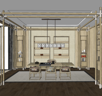 新中式别墅茶室su草图模型下载