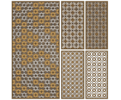 新中式东南亚金属，花格，屏风隔断组合su草图模型下载
