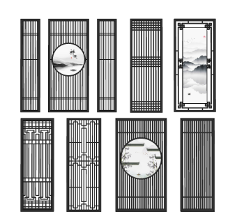新中式屏风隔断su草图模型下载