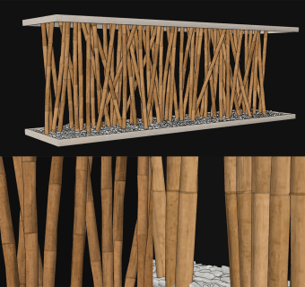 现代竹子竹竿，栅栏，隔断墙su草图模型下载
