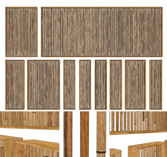 现代竹子，竹竿，屏风装饰 隔断装饰墙su草图模型下载