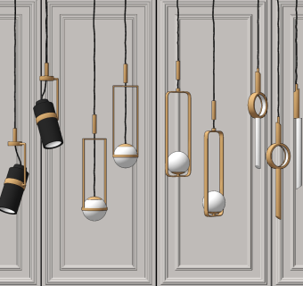 现代金属小吊灯su草图模型下载