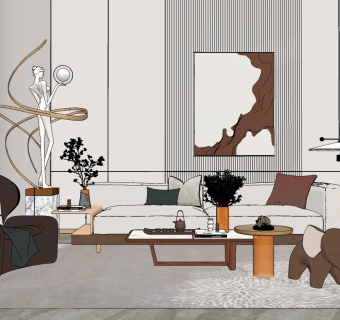 现代轻奢客厅su草图模型下载