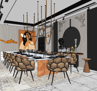 法式轻奢餐厅su草图模型下载