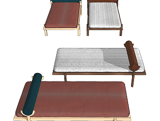 现代<em>单人床</em>,北欧风单人沙发凳su草图模型下载