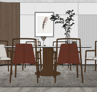 新中式简约餐厅su草图模型下载