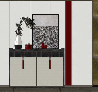 新中式边柜su草图模型下载