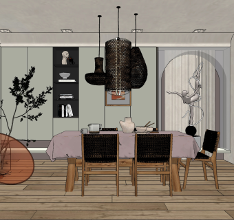 现代餐厅,su草图模型下载