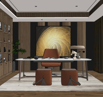 现代轻奢书房,su草图模型下载