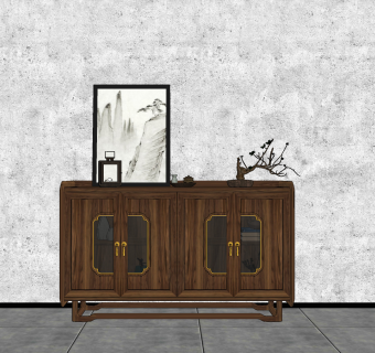 新中式餐边柜su草图模型下载