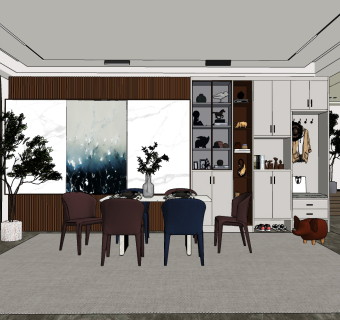 现代餐厅su草图模型下载