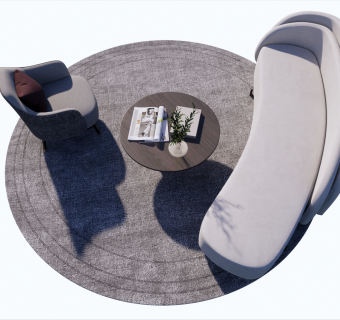 沙发组合 异形沙发 圆形地毯  休闲沙发 茶几摆件su草图模型下载