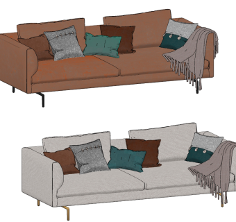 现代双人布艺人沙发组合su草图模型下载