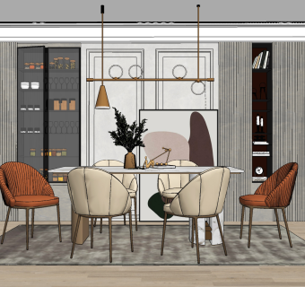 现代轻奢餐厅 su草图模型下载