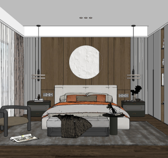 现代卧室su草图模型下载