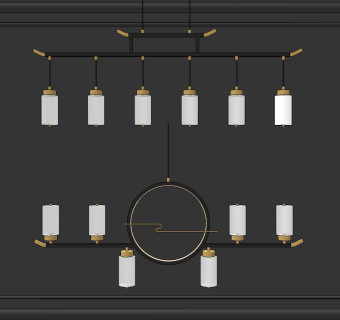 新中式金属吊灯 su草图模型下载