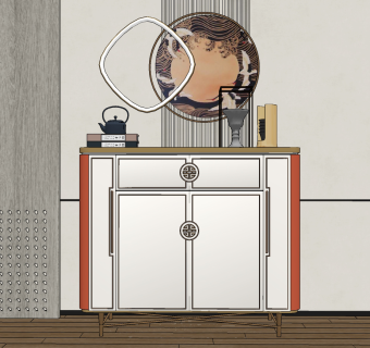 新中式玄关柜su草图模型下载