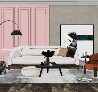 北欧客厅  ,沙发座椅组合su草图模型下载