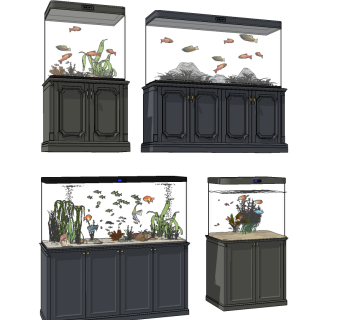 美式鱼缸 ,鱼缸, 水族箱su草图模型下载