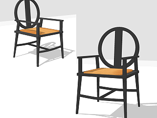 新中式单椅,椅子su草图模型下载