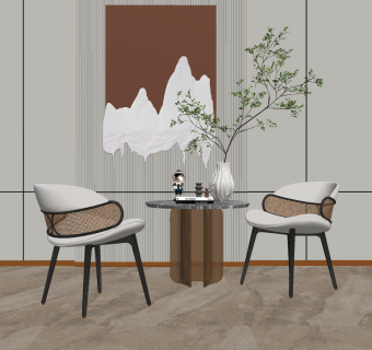 新中式单椅边几组合su草图模型下载