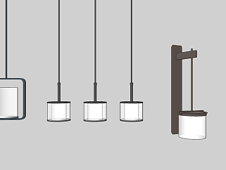 新中式灯具组合,金属吊灯,壁灯,吊灯su草图模型下载
