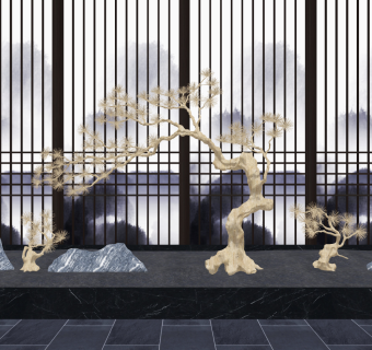 新中式景观植物雕塑, su草图模型下载