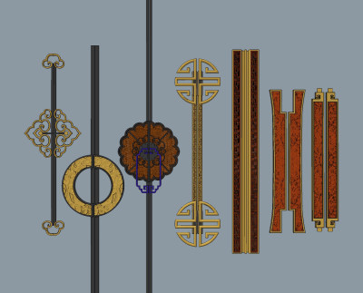新中式拉手,门把手su草图模型下载