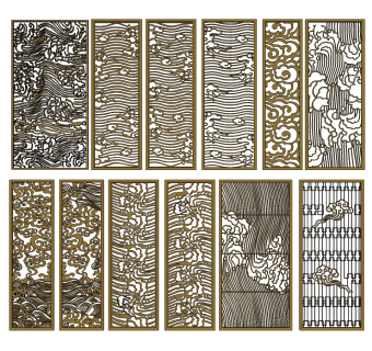 新中式云纹祥云屏风,隔断花格su草图模型下载