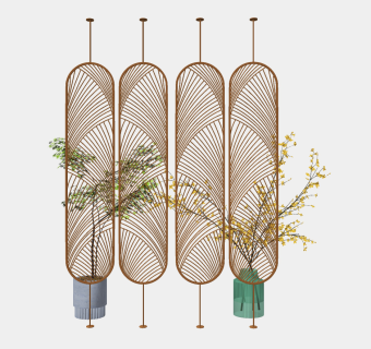 现代金属铁艺隔断su草图模型下载