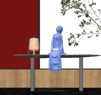 新中式人物雕塑摆件,雕像,摆件su草图模型下载