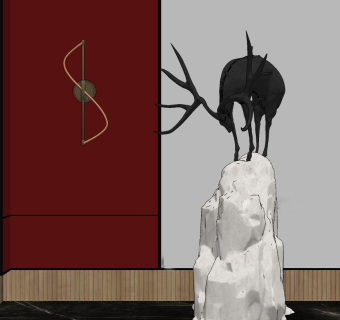 新中式鹿雕塑摆件su草图模型下载