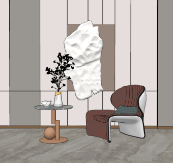 现代单椅墙面装置艺术组合su草图模型下载