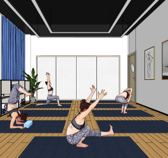 现代瑜伽房健身房su草图模型下载