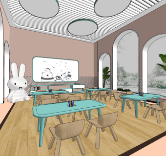 现代幼儿园教室,su草图模型下载