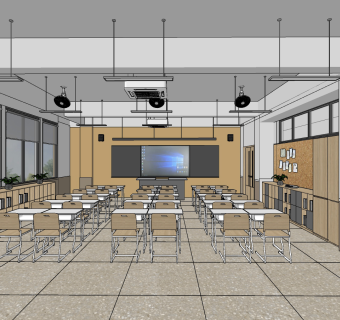 现代多媒体教室,su草图模型下载