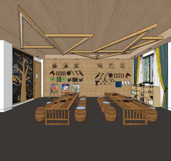 现代幼儿园美工室su草图模型下载