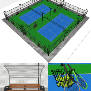 现代室外网球场,su草图模型下载