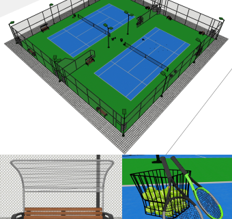 现代室外网球场,su草图模型下载