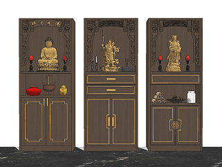 新中式神龛神台柜,佛龛,佛像,雕塑,供台su草图模型下载