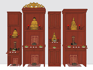 中式实木佛龛,神龛,神台柜su草图模型下载