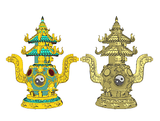中式铜器,香炉su草图模型下载