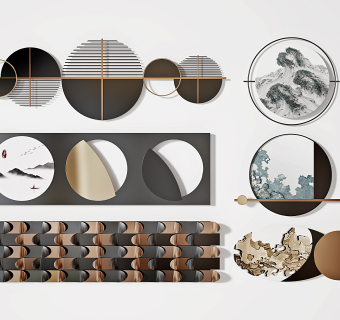 现代新中式墙饰,su草图模型下载