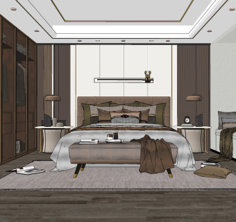 现代轻奢卧室su草图模型下载