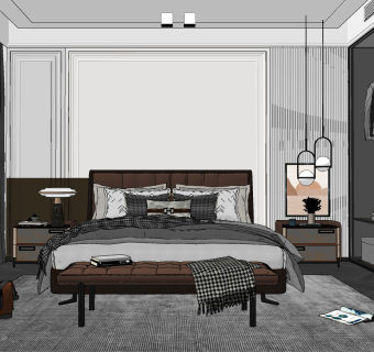 现代轻奢卧室su草图模型下载