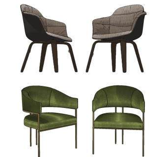 现代单椅组合,su草图模型下载